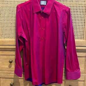 Men’s burgundy dress shirt. Custom cut.